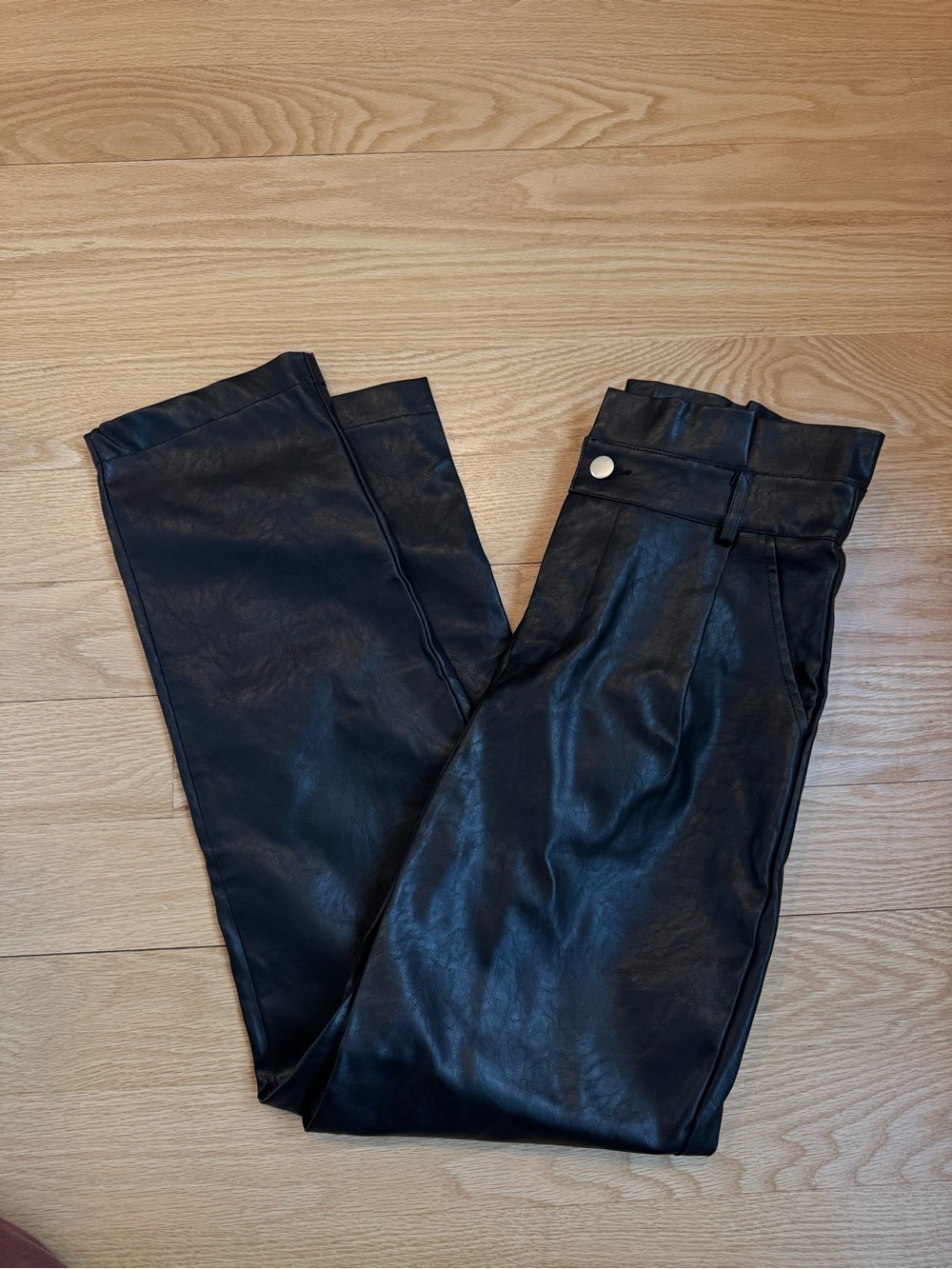 Aqua Faux Leather High-Waist Pants - Black
